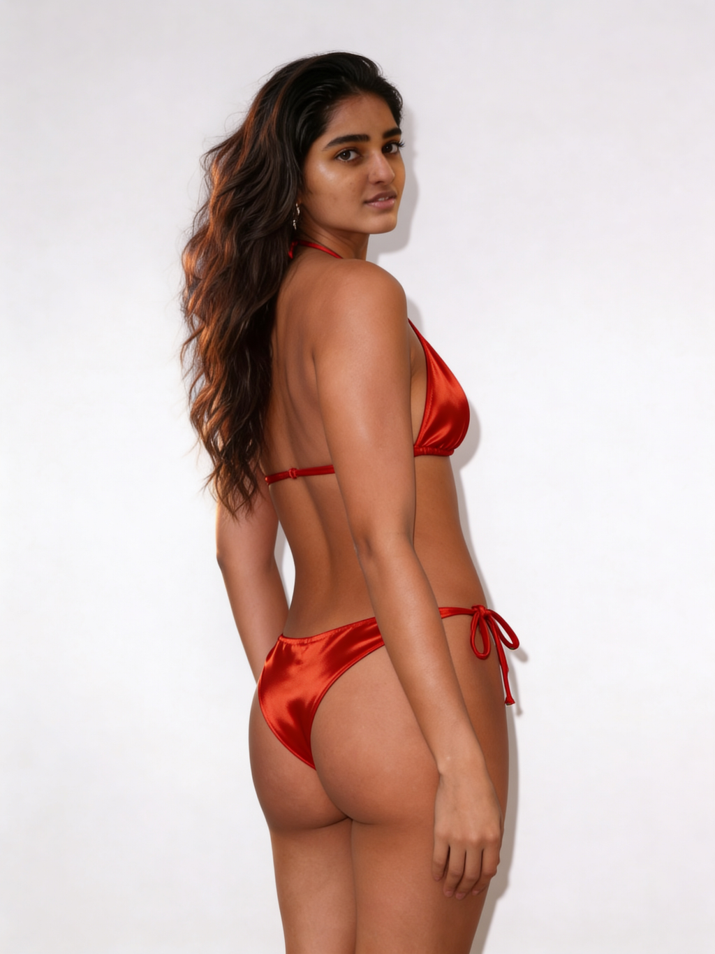 Red Lace Robe with Satin Lingerie Set