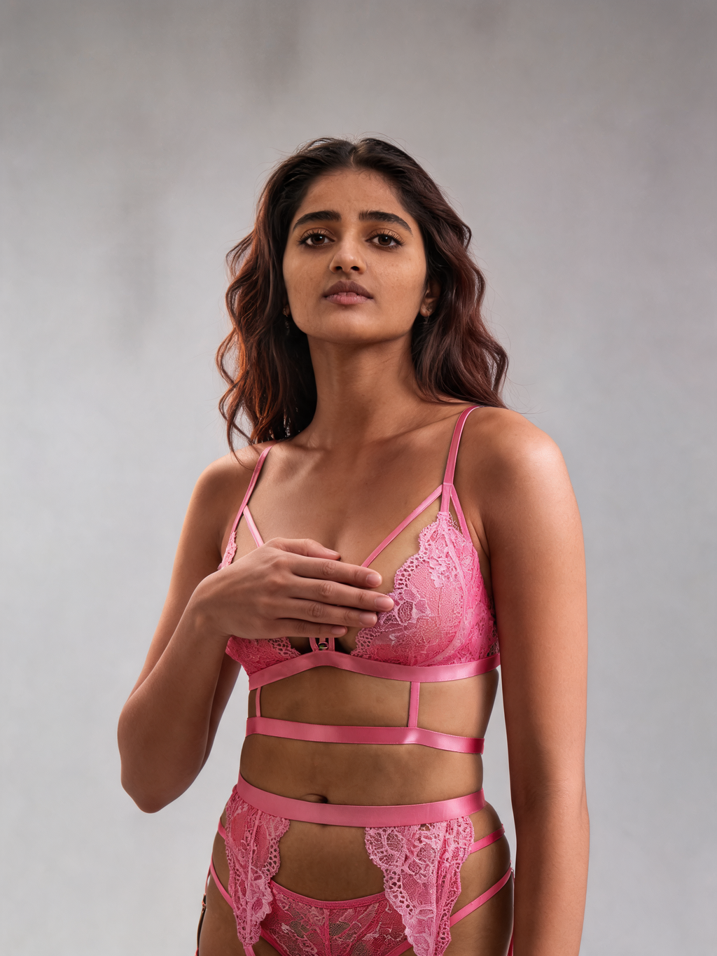 Neon Pink 3-Piece Lace Lingerie Set