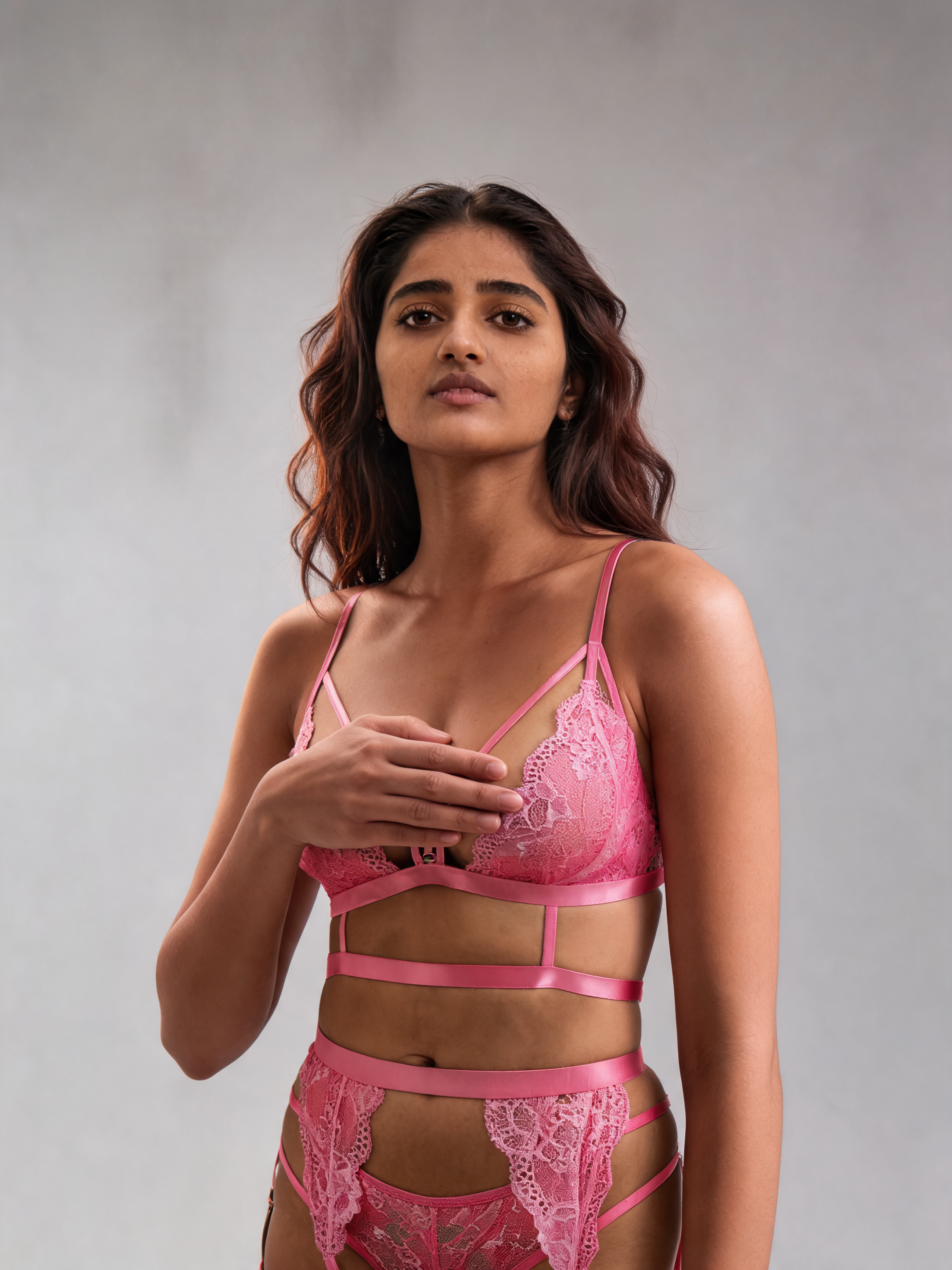 Neon Pink 3-Piece Lace Lingerie Set