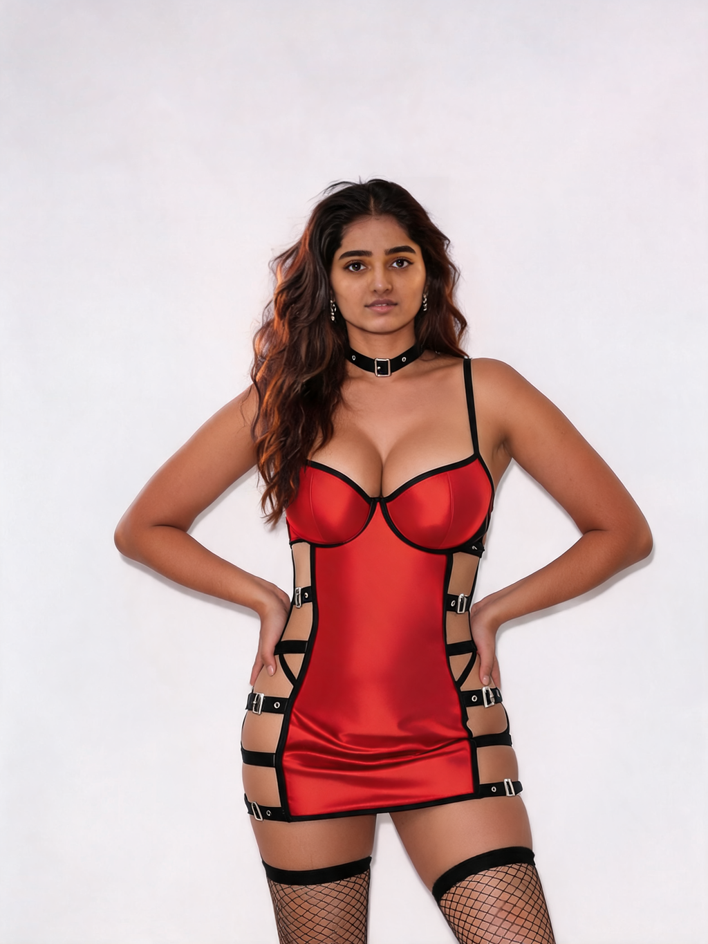 Red Strappy Satin Mini Dress