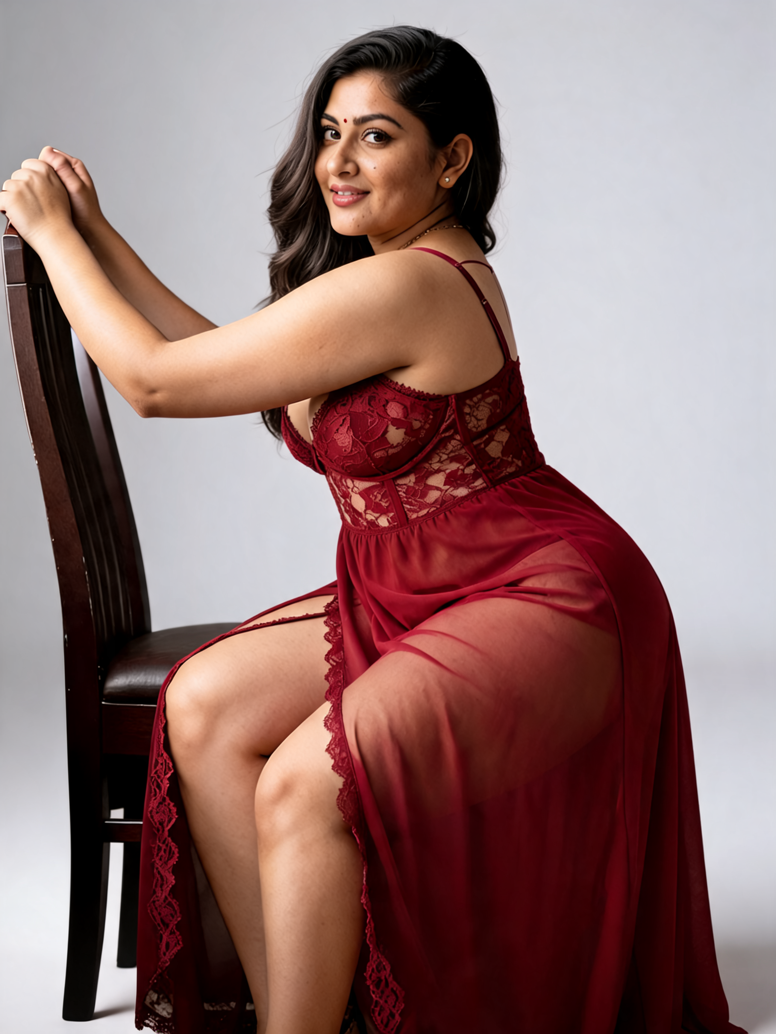 WIne Lace Long Babydoll Dress