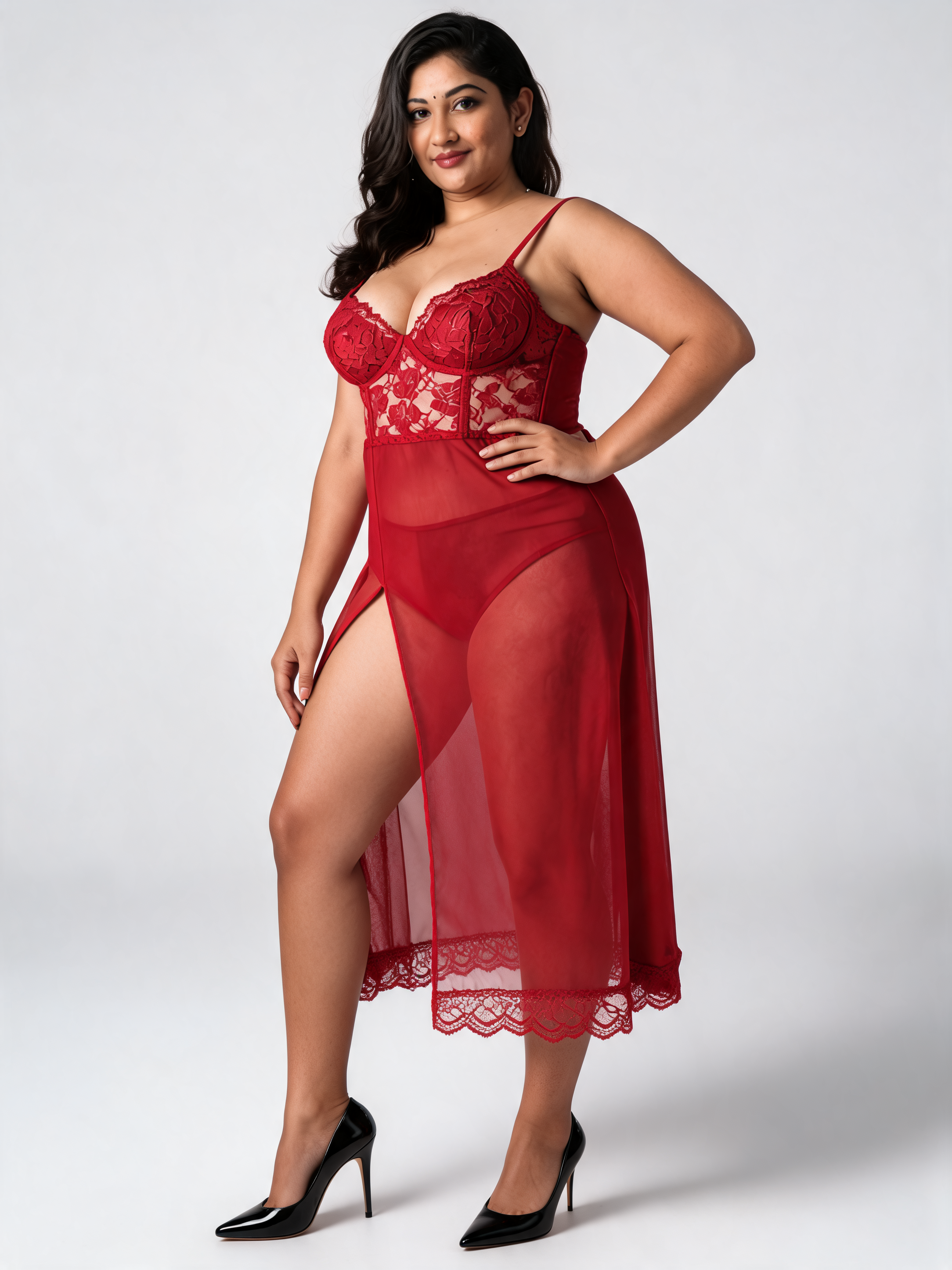 WIne Lace Long Babydoll Dress