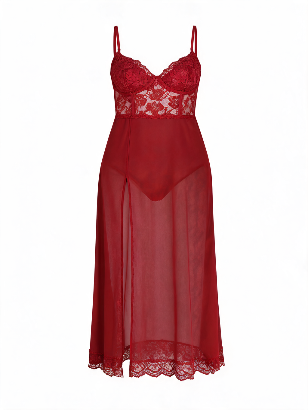 WIne Lace Long Babydoll Dress