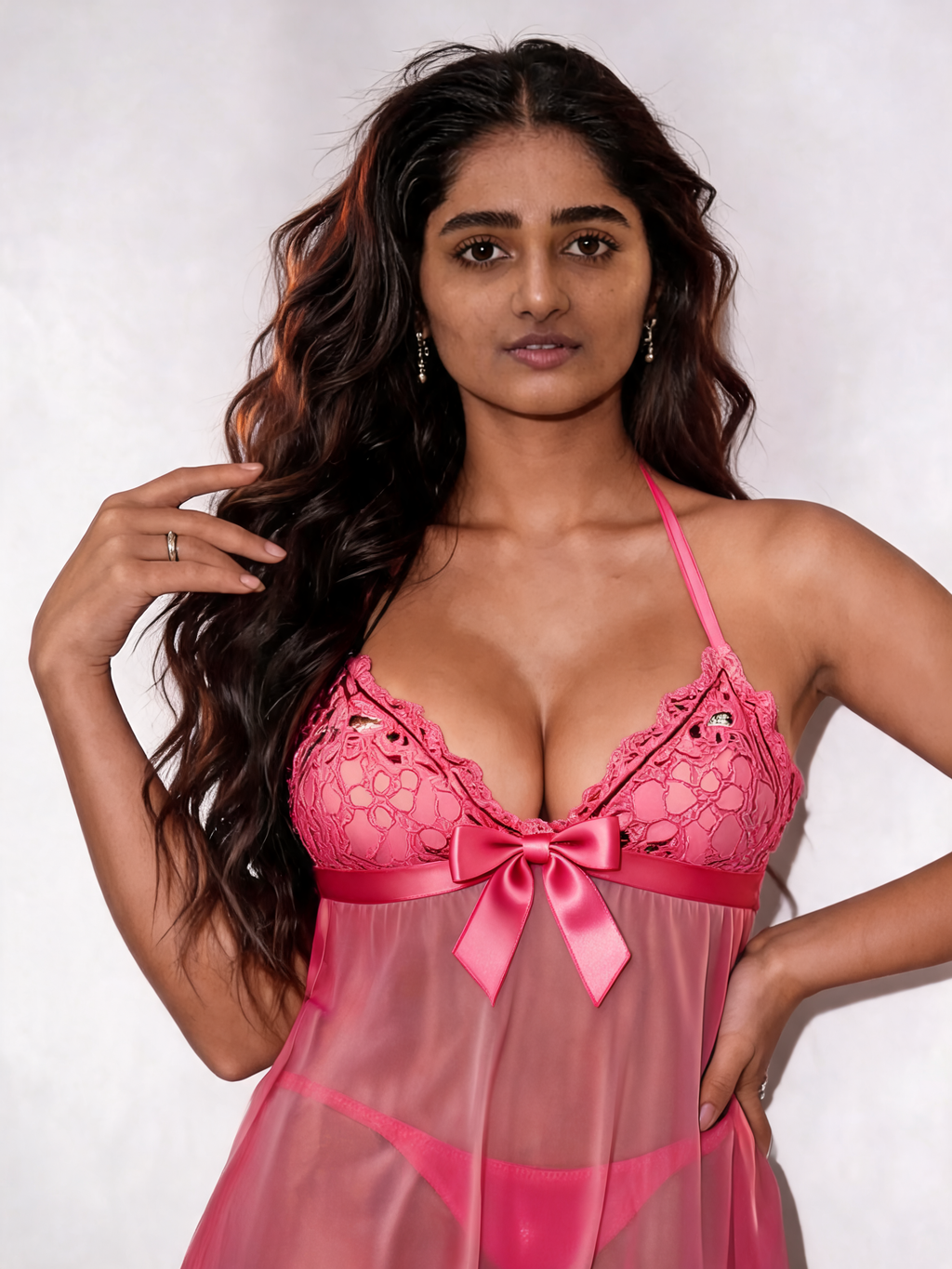 Hot Pink Lace Mesh Babydoll