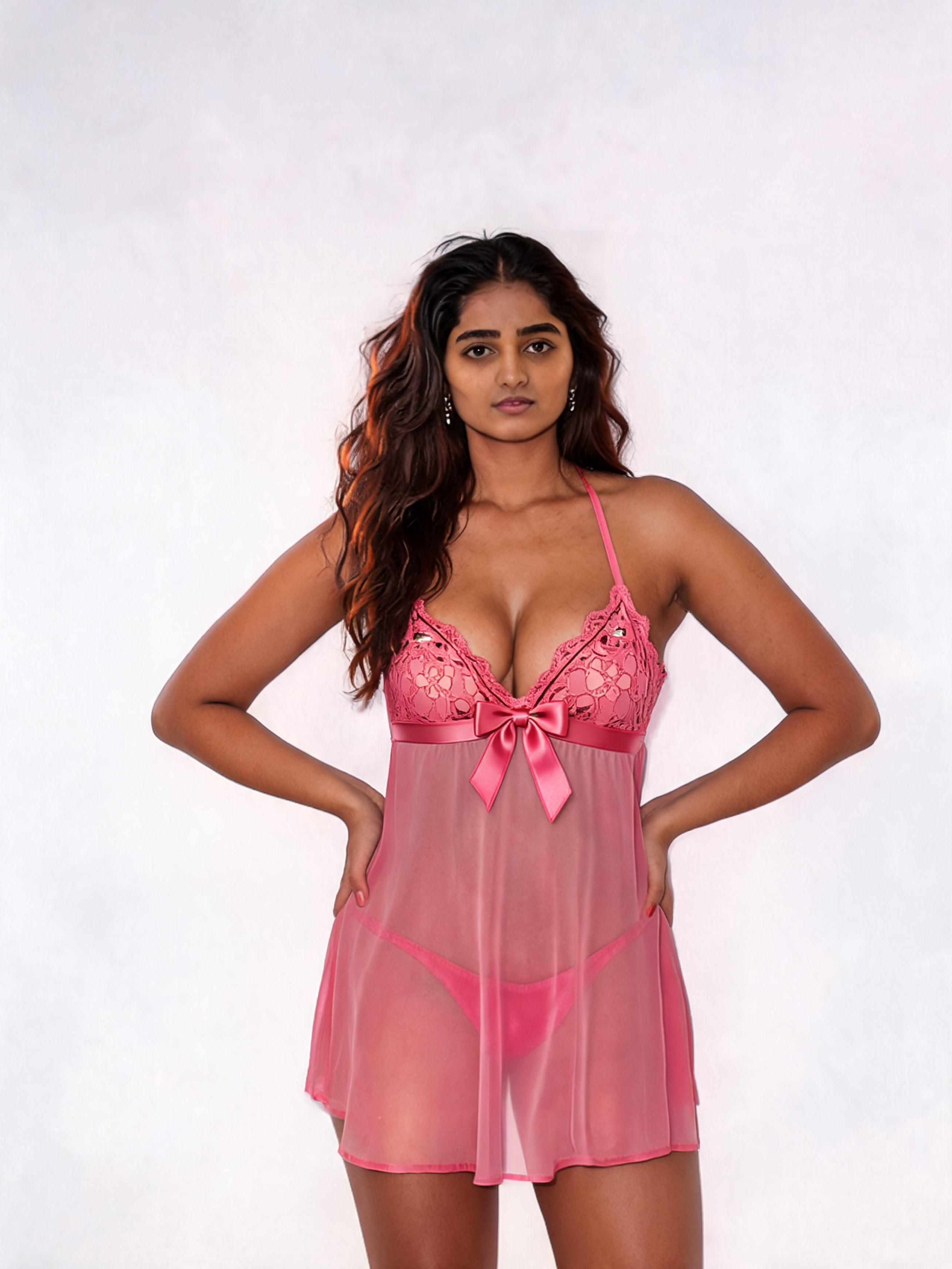 Hot Pink Lace Mesh Babydoll