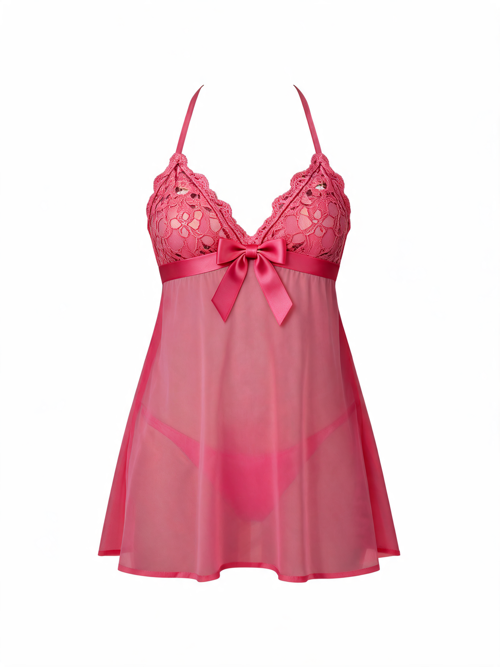 Hot Pink Lace Mesh Babydoll