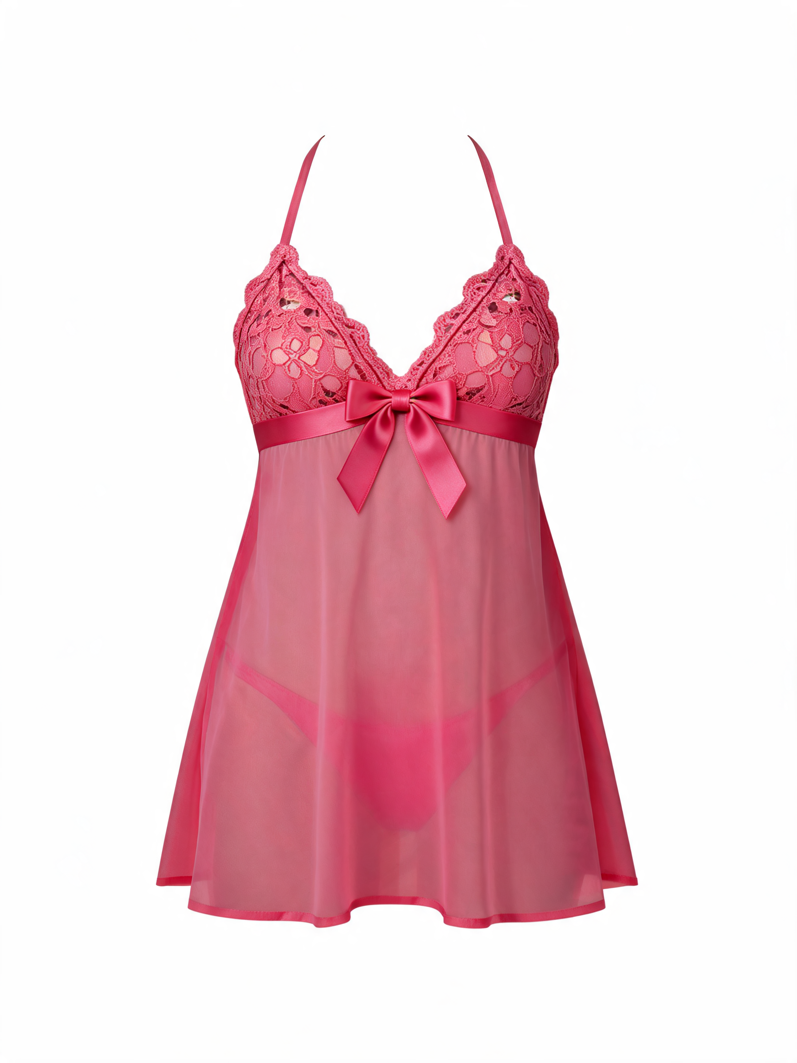 Hot Pink Lace Mesh Babydoll