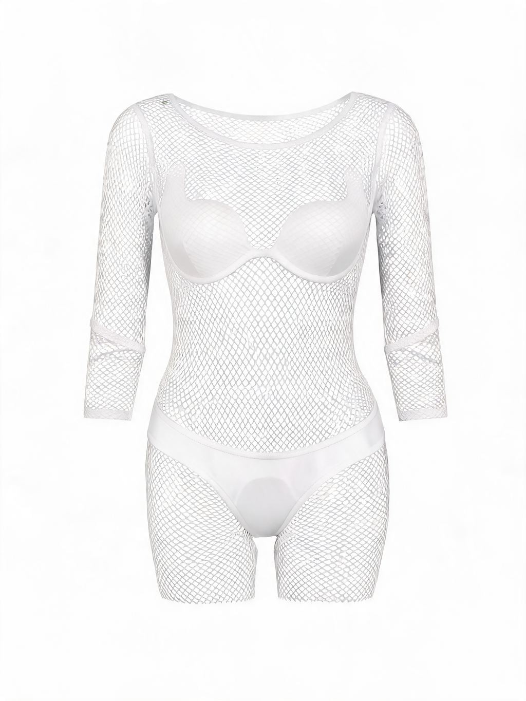 White Fishnet Crotchless Bodysuit