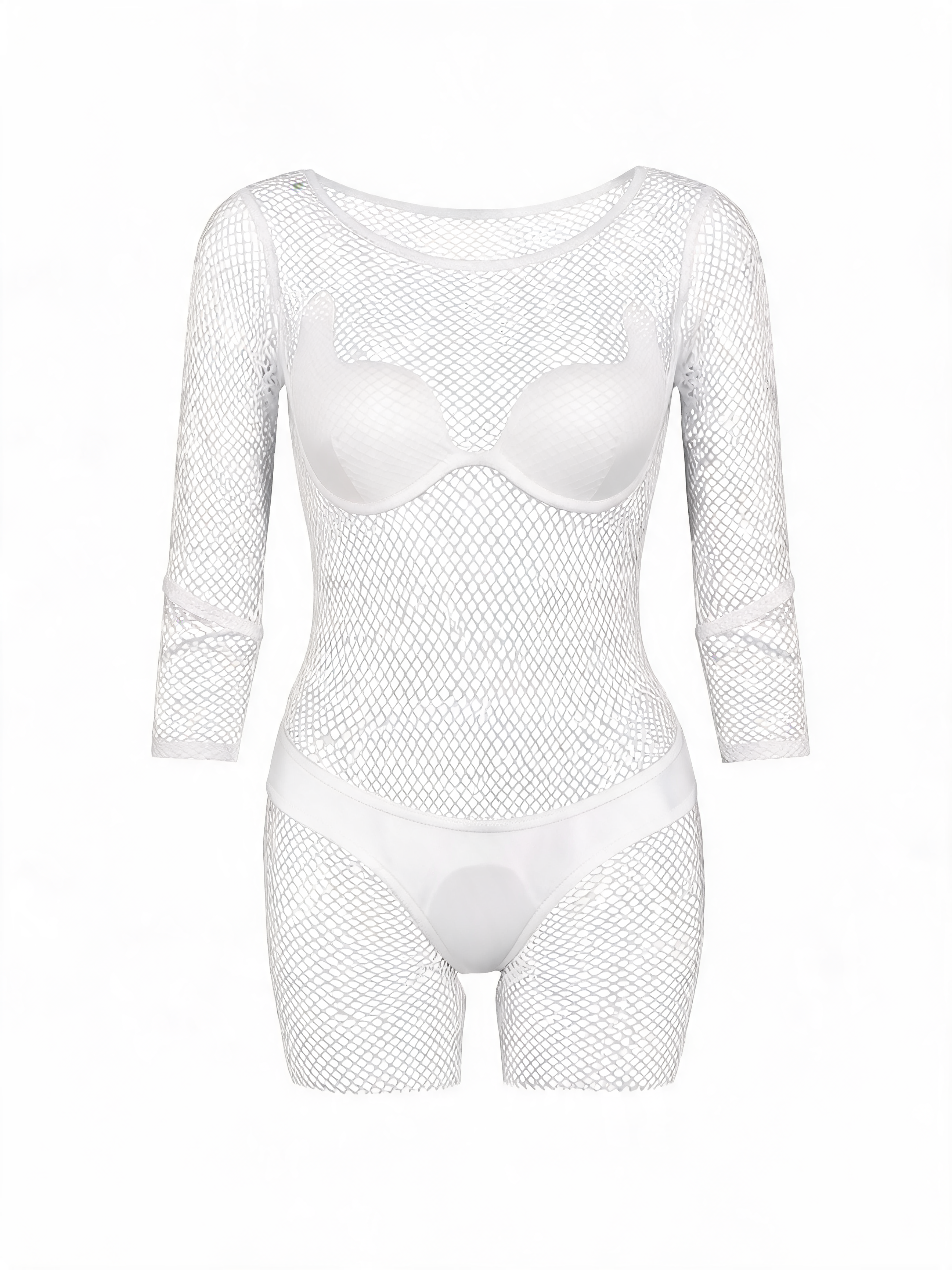 White Fishnet Crotchless Bodysuit
