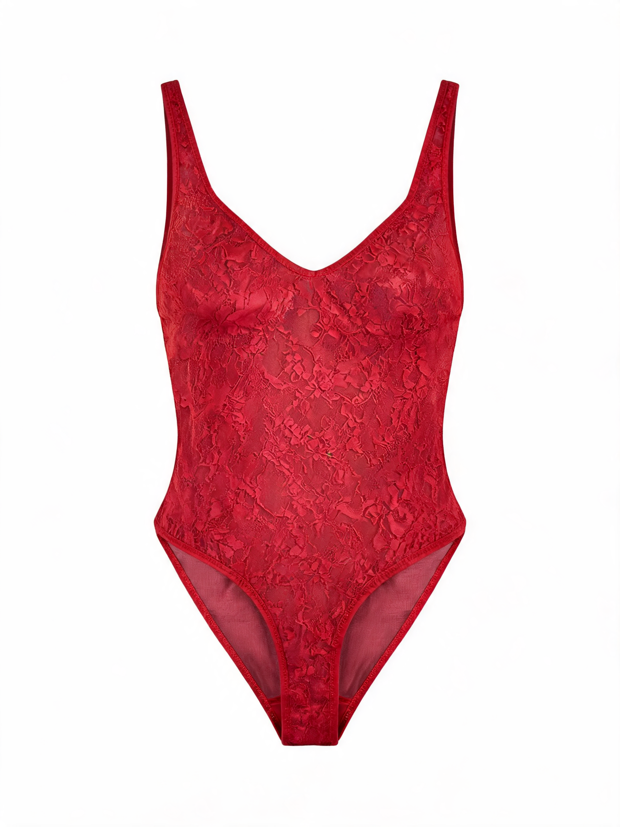 Red Floral Lace Bodysuit