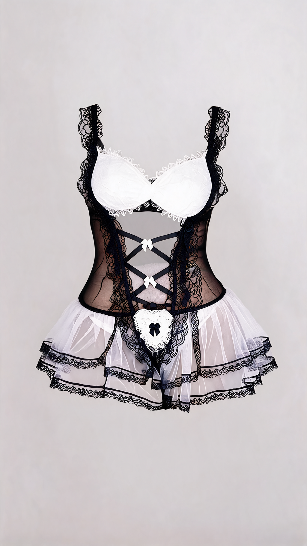 Black Lace French Maid Strappy Dress