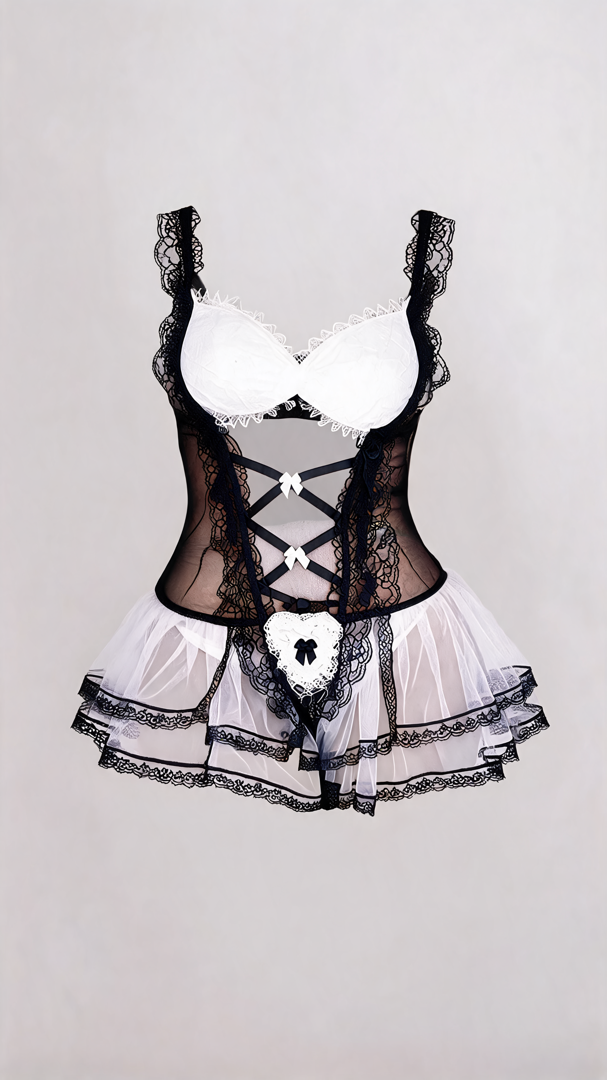 Black Lace French Maid Strappy Dress