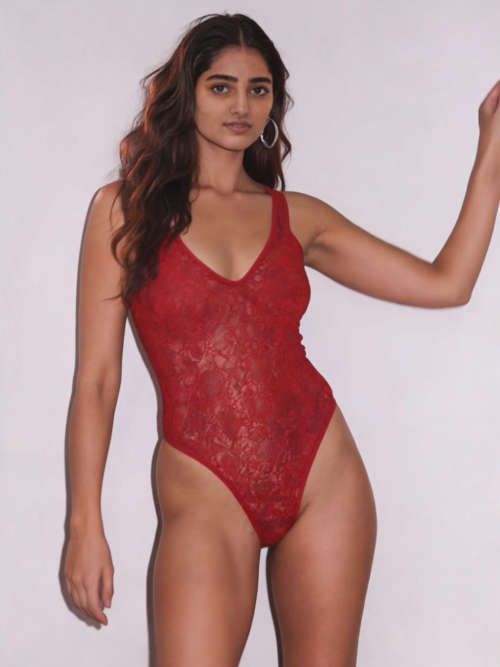 Red Floral Lace Bodysuit